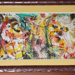 "Monkey Grinder" print from original abstract acrylic painting, signed, framed